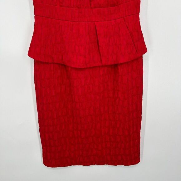 KAY UNGER Red Textured Peplum Knee Length Pleated Sheath Dress Size 2 - Picture 4 of 7